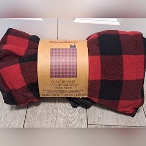 Brand New Canadiana Red and Black Plaid Picnic Blanket